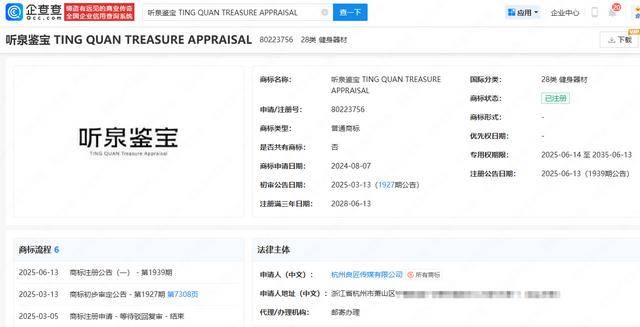 聽泉公司成功注冊聽泉鑒寶商標(biāo):公司注冊
